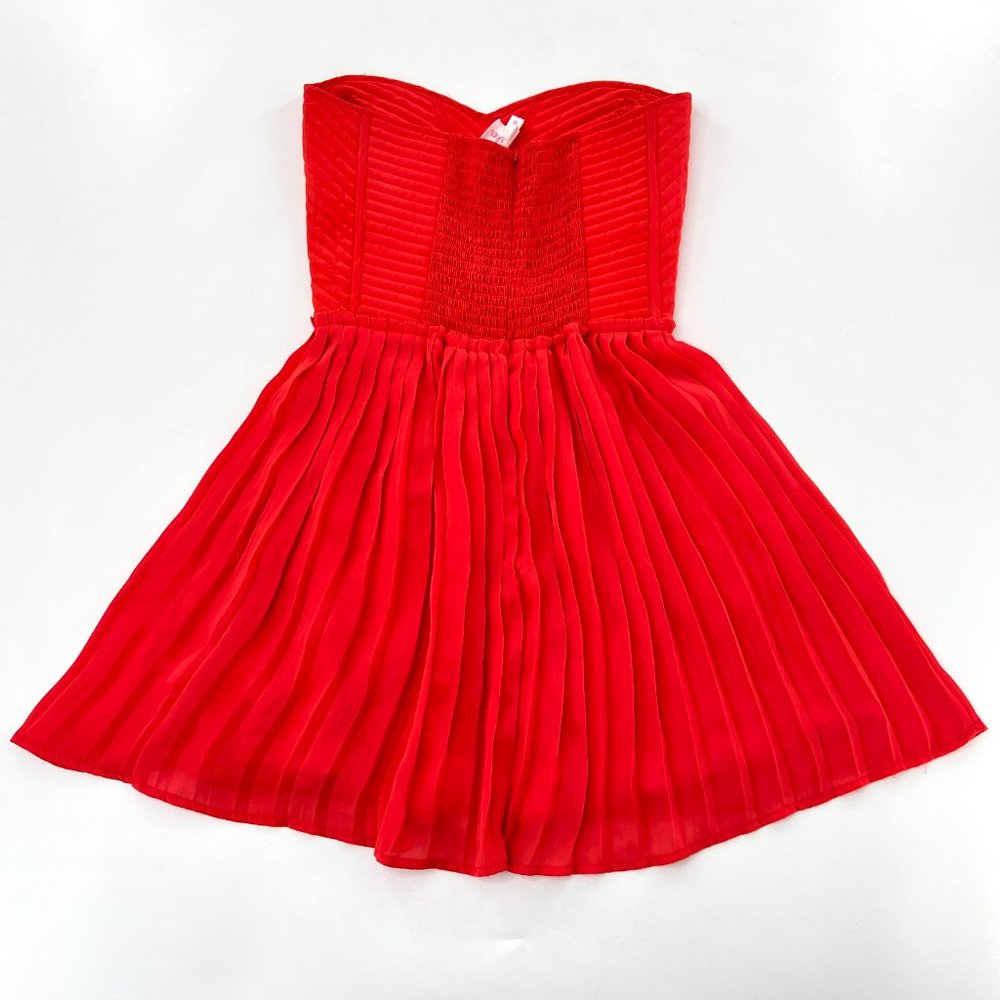 Parker Womens Medium Coral Skater Dress Sweetheart Neck Quilted Silk Pleated - Picture 4 of 6